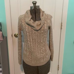 Cream Knitted Loose Turtle Neck Sweater